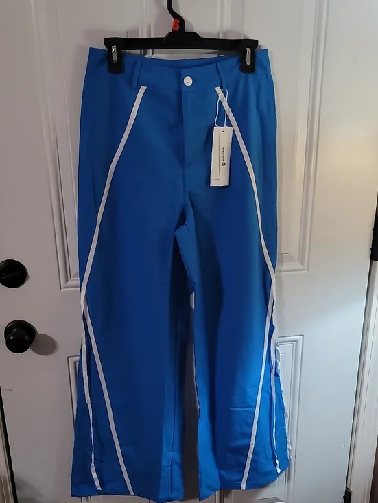 Women’s Blue Wide-Leg Pants with White Tie Detail - Picture 2 of 9